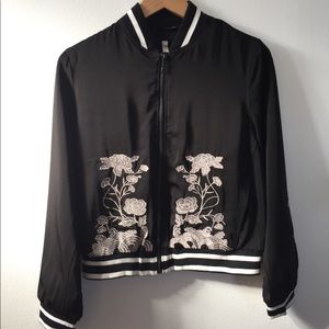 Scratch Black and White Floral Embroidered Bomber